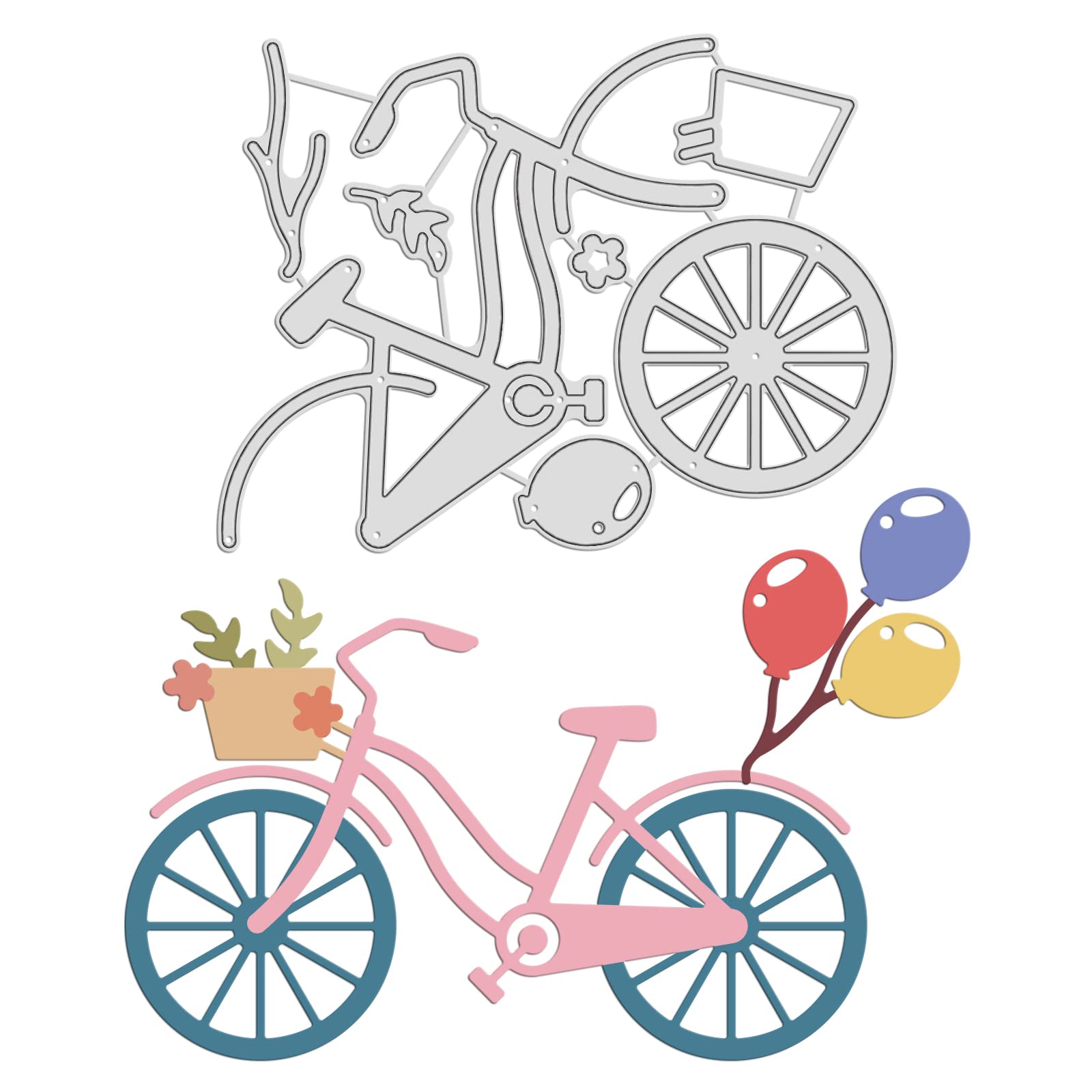 GLOBLELAND Bicycle Combination Metal Cutting Dies Flowers Cutting Dies Embossing Die Cuts Stencil for DIY Scrapbooking Card Making Album Decorative