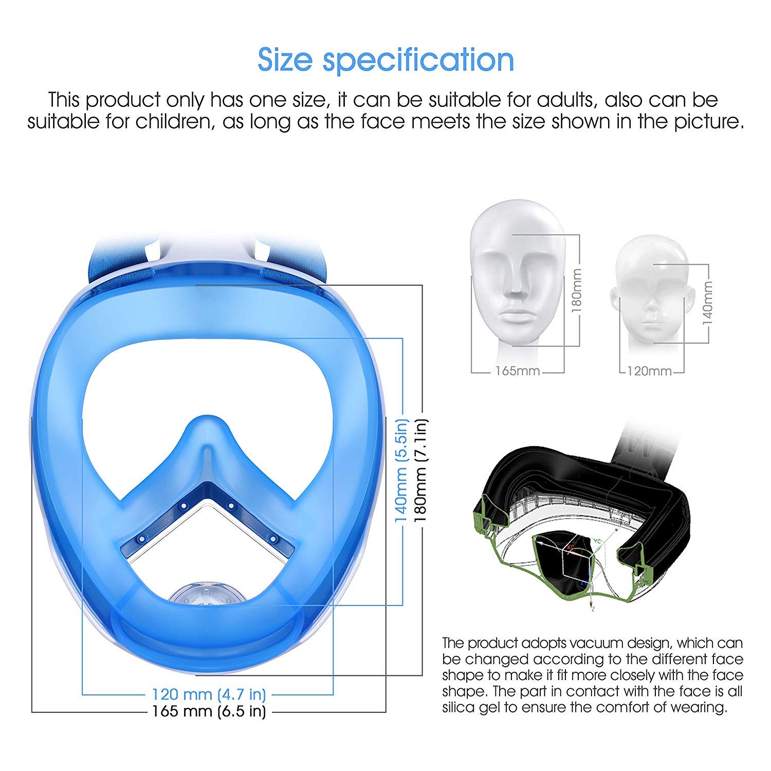 Wirezoll Snorkel Mask, One Size Full Face Diving Mask with GoPro Mount for Adults & Kids - Safe Snorkeling Experience/180° Panoramic View/Easy Breath/Anti-Fog/Anti-Leak