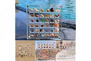 BYEMT Acrylic Magnetic Seashell Display Box, Seashell Storage Box Display Case Decorative Seashell Starfish Trinket, Small Craft Organizers Container for Bead, Nail, Jewelry, Square-36 Grid