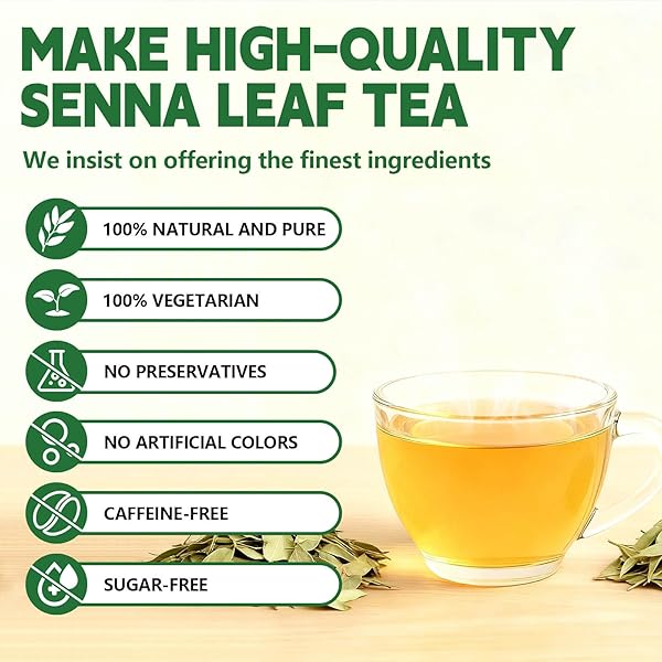 SENNA TEA BAGS, 50 TEABAGS, 3G/BAG, MADE WITH 100% NATURAL SENNA LEAVES. CAFFEINE-FREE | SUGAR-FREE | GLUTEN-FREE | VEGAN. ECO-FRIENDLY TEA BAGS