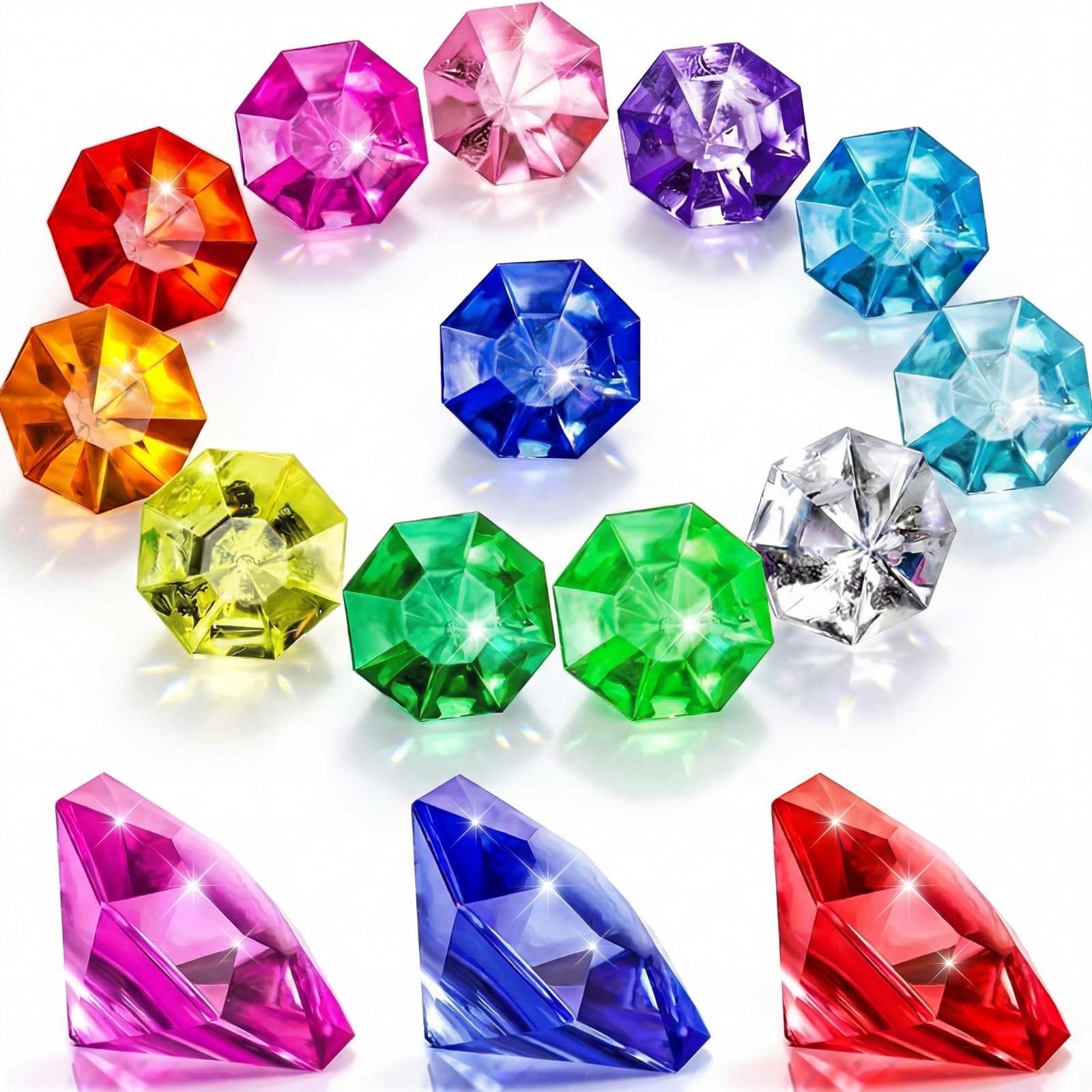 Acrylic Diamond Gems Set Pirate Plastic Gems Large Acrylic Gems Colored Jewels Bulk Treasure Chest Hunt Party Favors 25 Carat for Kids (Mixed Color, 45 Pieces)