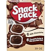 Snack Pack Milk Chocolate and Chocolate Fudge Pudding Cups, 3.25 oz., 12-ct | Made with real milk; great for office snacks, lunchbox school snacks; also perfect for an after-dinner sweet treat or dessert