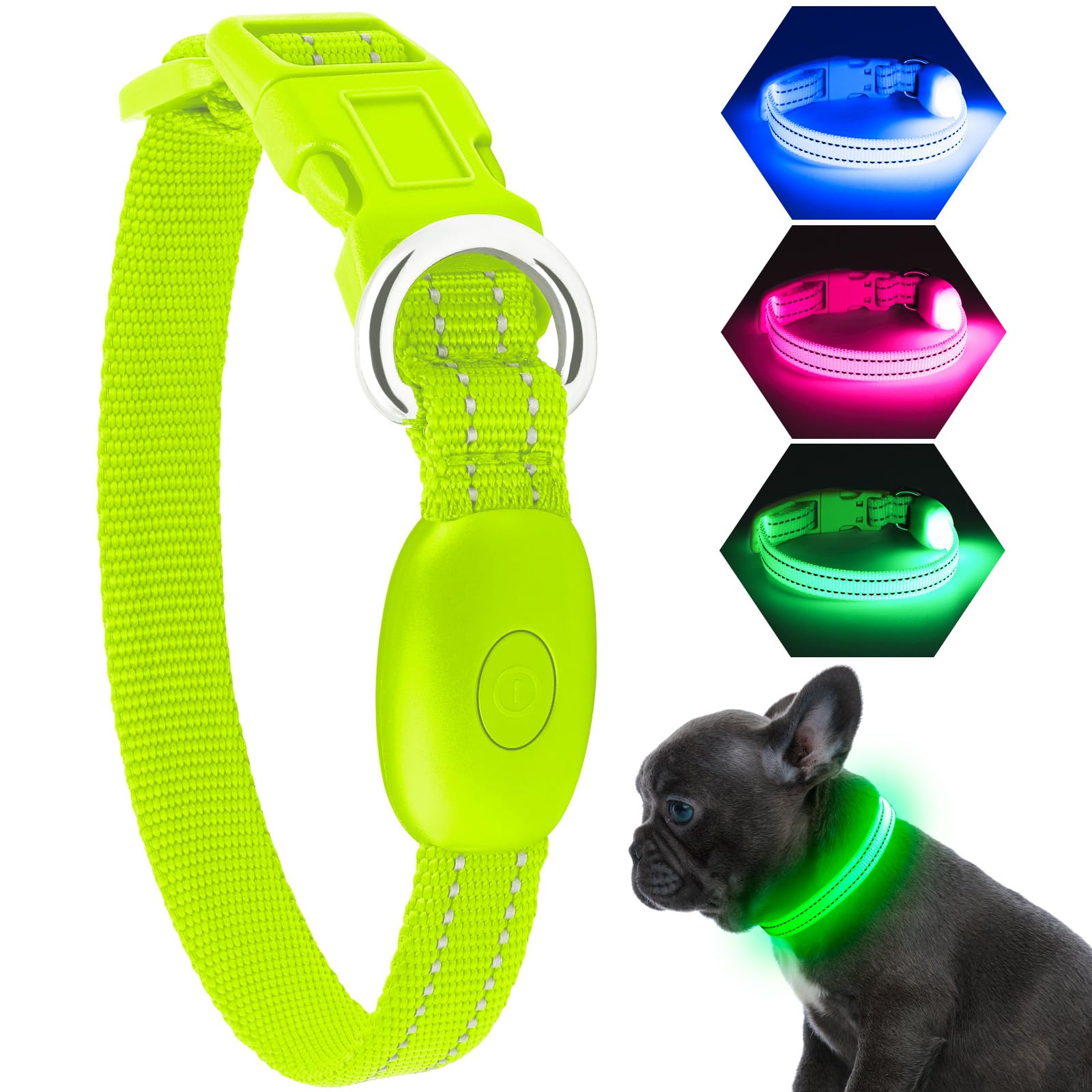 KOSKILL Light Up Dog Collar, Rechargeable USB Collar, Waterproof, Luminous LED Collar, Adjustable, Super Bright, Night Walking for Small Medium Large Dogs, Green, S