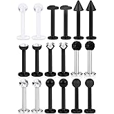 SCERRING 9 Pairs 16g Stainless Steel Clear Cubic Zirconia Labret Monroe Lip Tragus Cartilage Helix Earring Ring Body Piercing Jewelry 8mm