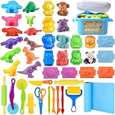 Dough Tool Set, 31 Pcs Basic Dough Tools Kits for Kids, Dough Accessories Includes Storage Container, Mat, 3D Animal, Cutters Roller, Rolling Pins, Safety Scissors