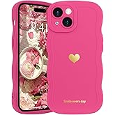 LAPOPNUT for iPhone 15 Case Cute Heart Simple Wave Frame Case Aesthetic Design Solid Color Girls Women TPU Silicone Slim Phone Cover for iPhone 15,Rose red
