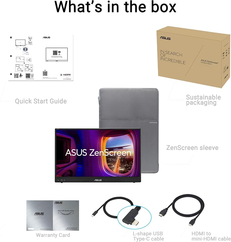 ZenScreen MB16AHVE - Ecrã portátil de 16 polegadas (diagonal útil de 15,6 polegadas), FHD, painel IPS, alimentação com fios, rotação automática, tripé, USB tipo-C®, mini HDMI®, sem cintilação
