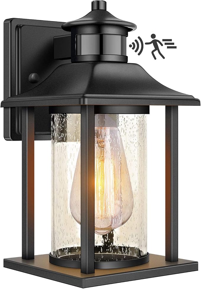 Exterior Outdoor Wall Lantern with Motion Sensor, Waterproof Dusk to