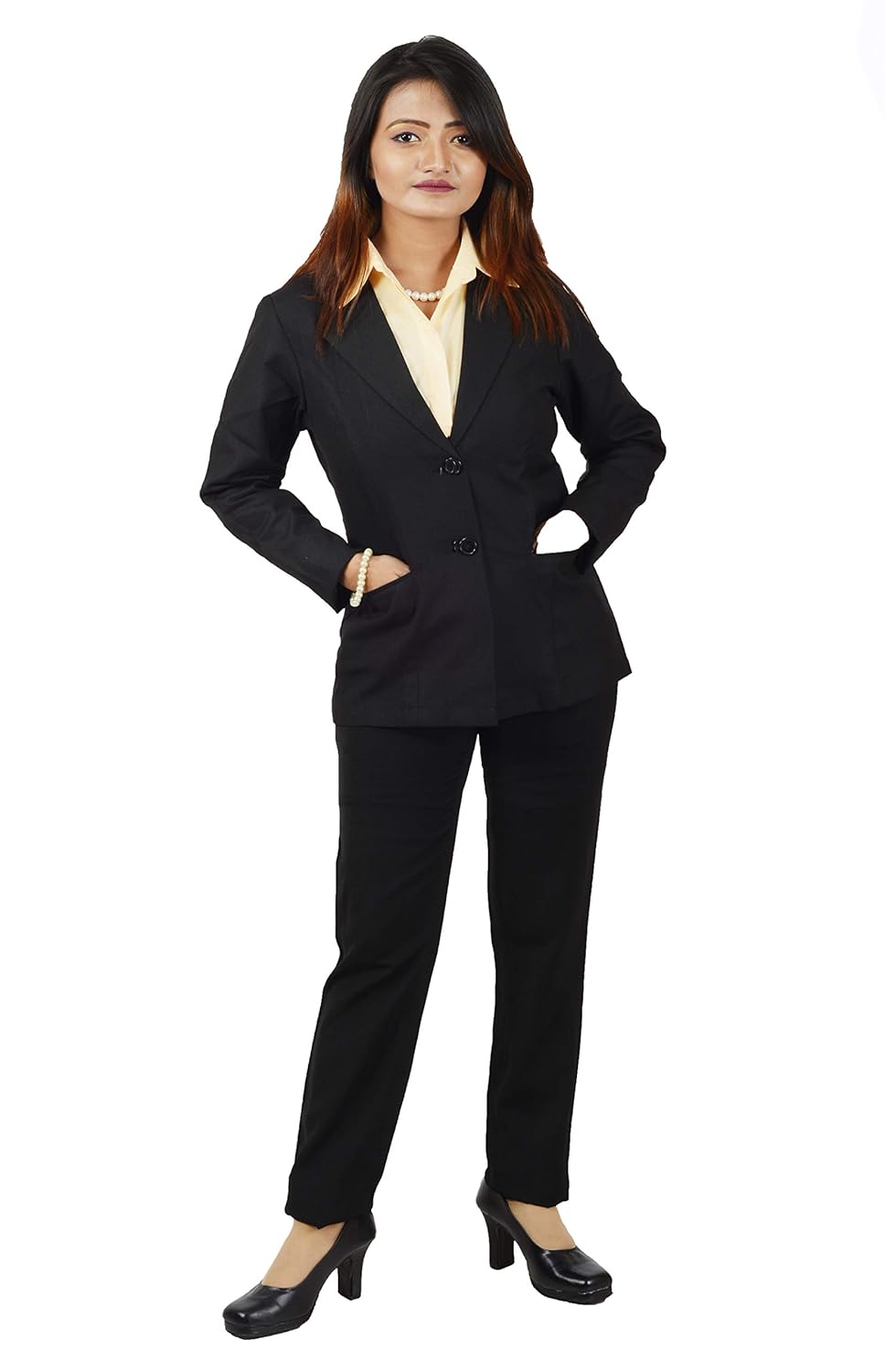 v2uniforms women's black matty suit