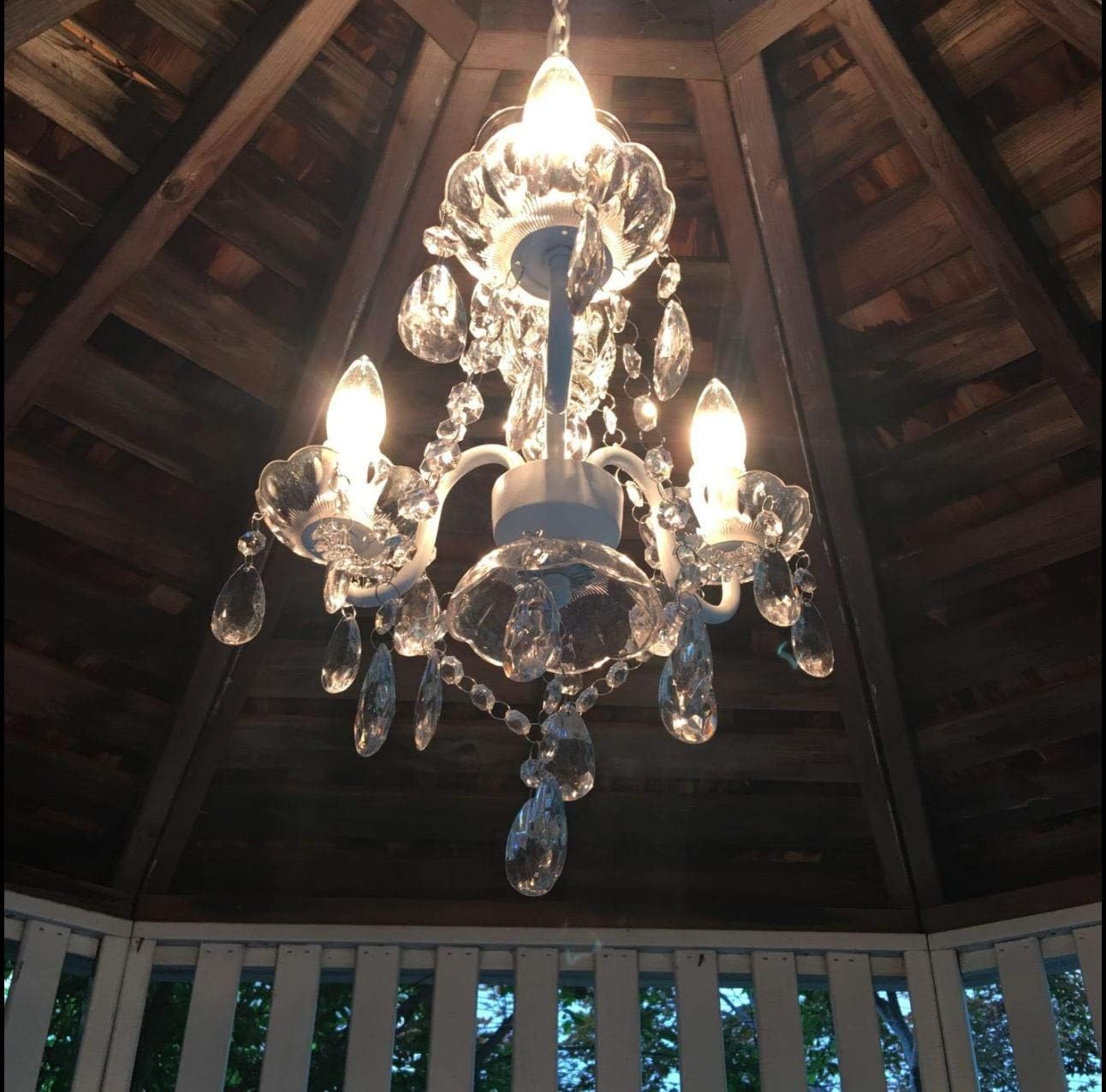 The Original 3 Light Crystal White Plug-in Gypsy Chandelier for H17" W12", White Metal Frame with Clear Acrylic Crystals (Better Than Glass) - - 