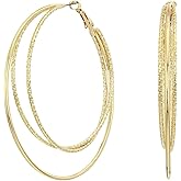 Guess Smooth and Textured Wire Hoop Earrings, Goldtone