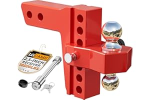 LOCAME Adjustable Trailer Hitch, Fits 2.5-Inch Receiver Only, 8-Inch Drop/Rise Aluminum Drop Hitch,18,500 LBS GTW-Tow Hitch for Heavy Duty Truck with Double Stainless Steel Locks, Red, LC0015