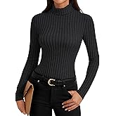LYANER Women's Turtleneck Long Sleeve Pleated Fitted Fleece Ribbed Knit Thermal Undershirts Tee