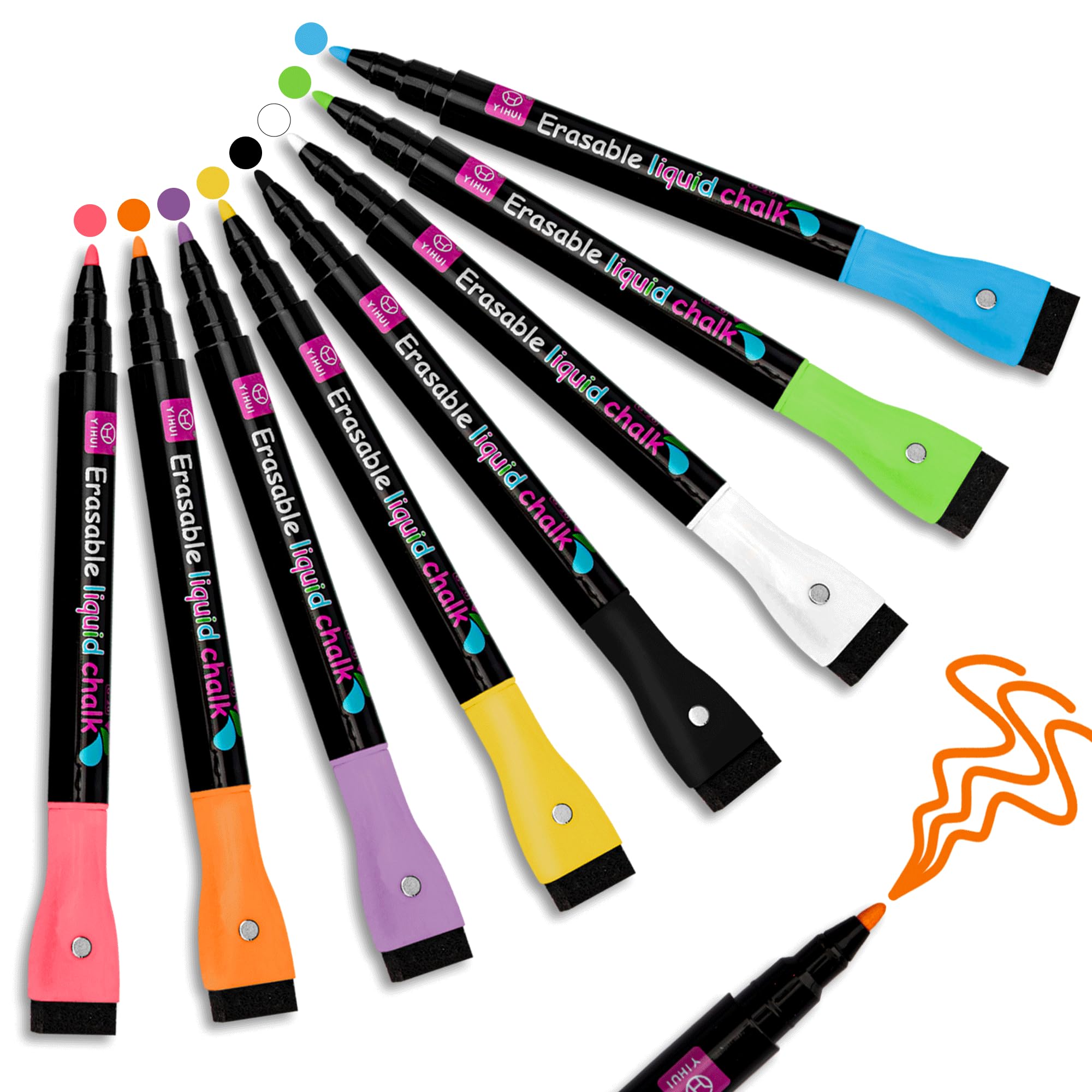 YUNAI Liquid Chalk Pens for Blackboards Magnetic, 8PCS Chalk Markers Wipeable for Chalkboard and Glass, Dry Erase Fine Tip Neon Color Chalkboard Pens