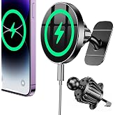 Coolpow Magsafe Car Mount Charger, Magnetic Wireless Car Charger for iPhone | Magsafe Car Charger Magnetic Phone Holders for Your Car Accessories Car Phone Holder Mount for iPhone 17 16 15 (Black)