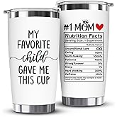 Christmas Gifts for Mom from Daughter, Son, Kids, Husband - Funny Mom Gift - Mama Coffee Cup My Favorite Child Gave Me This Cup - Birthday Mothers Day Gift Idea - 20oz Stainless Steel White Tumbler