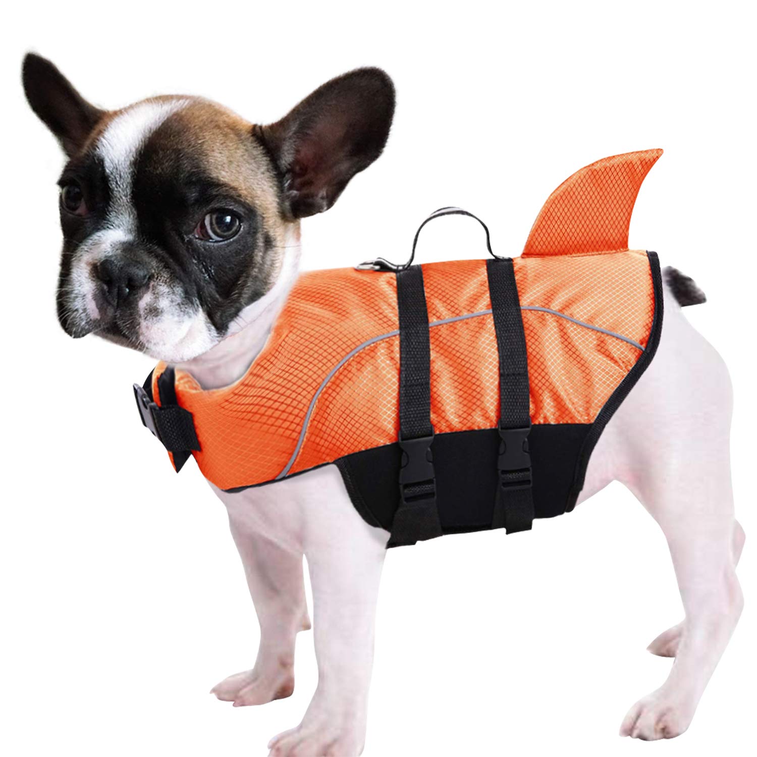 Photo 1 of Ripstop Dog Life Jacket Shark Life Vest for Dogs, Safety Lifesaver with High Buoyancy and Lift Handle for Small and Medium Breeds?Orange XS?