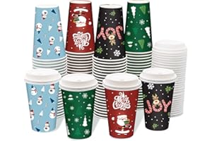 FRIOCASA Disposable Christmas Coffee Cups with Lids, 100Pcs 16 Oz To Go Coffee Cups, Sturdy Paper for Hot Drinks like Coffee,
