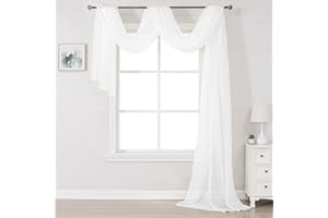 DONREN White Sheer Window Valance - Luxury Soft Semi-Sheer Scarf for Window Wedding Arch Curtains (1 Panel, 52 x 216 Inch Length)