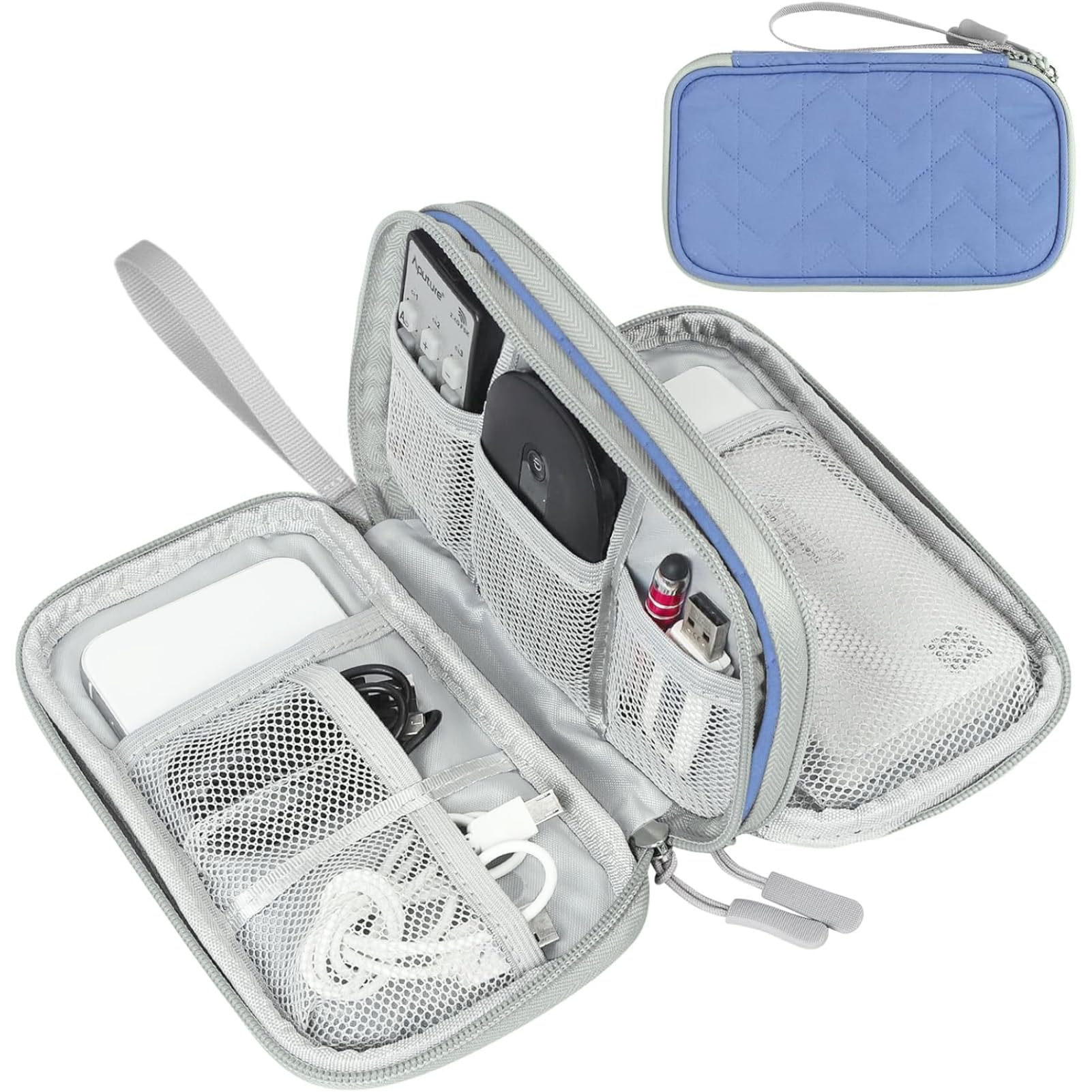 Photo 1 of FYY Electronic Organizer, Travel Cable Organizer Bag Pouch Electronic Accessories Carry Case Portable Waterproof Double Layers All-in-One Storage Bag for Cable, Cord, Charger, Phone, Blue Pattern
