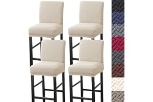 HFCNMY Bar Stool Covers,4 Pack Stretch Bar Stool Covers with Backs Jacquard Bar Stool Chair Covers Barstool Covers Slipcovers with Back Pub Counter Stool Chair Covers with Elastic Bands Beige