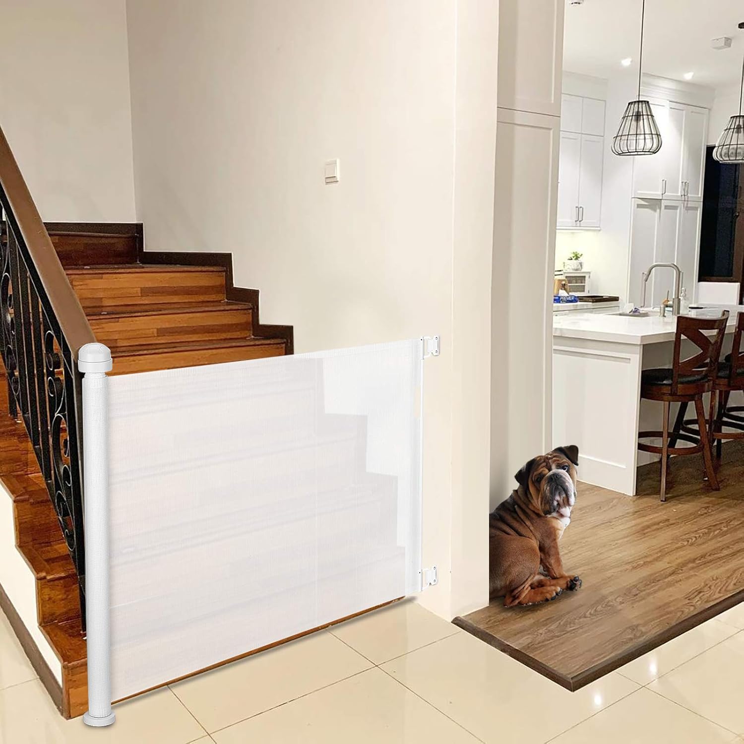 YOOFOR Retractable Baby Gate, Extra Wide Safety Kids or Pets Gate, 33” Tall, Extends to 55” Wide, Mesh Safety Dog Gate for Stairs, Indoor, Outdoor, Doorways, Hallways : Baby