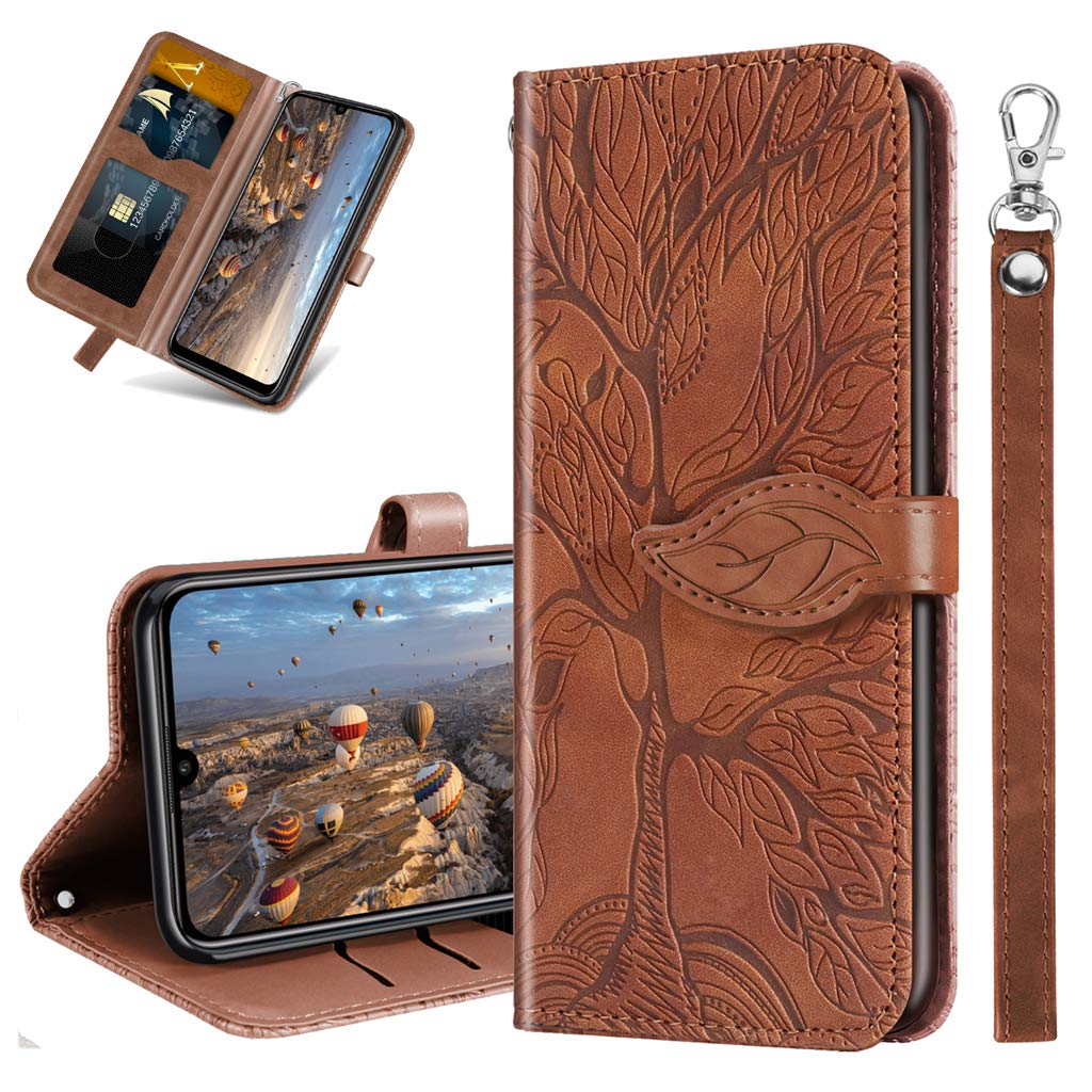 MRSTER Huawei P Smart Z Case - Premium Leather Phone Case For Honor 9X, Flip Wallet Protective Case Cover for Huawei P Smart Z/Honor 9X. RX2 Tree Brown