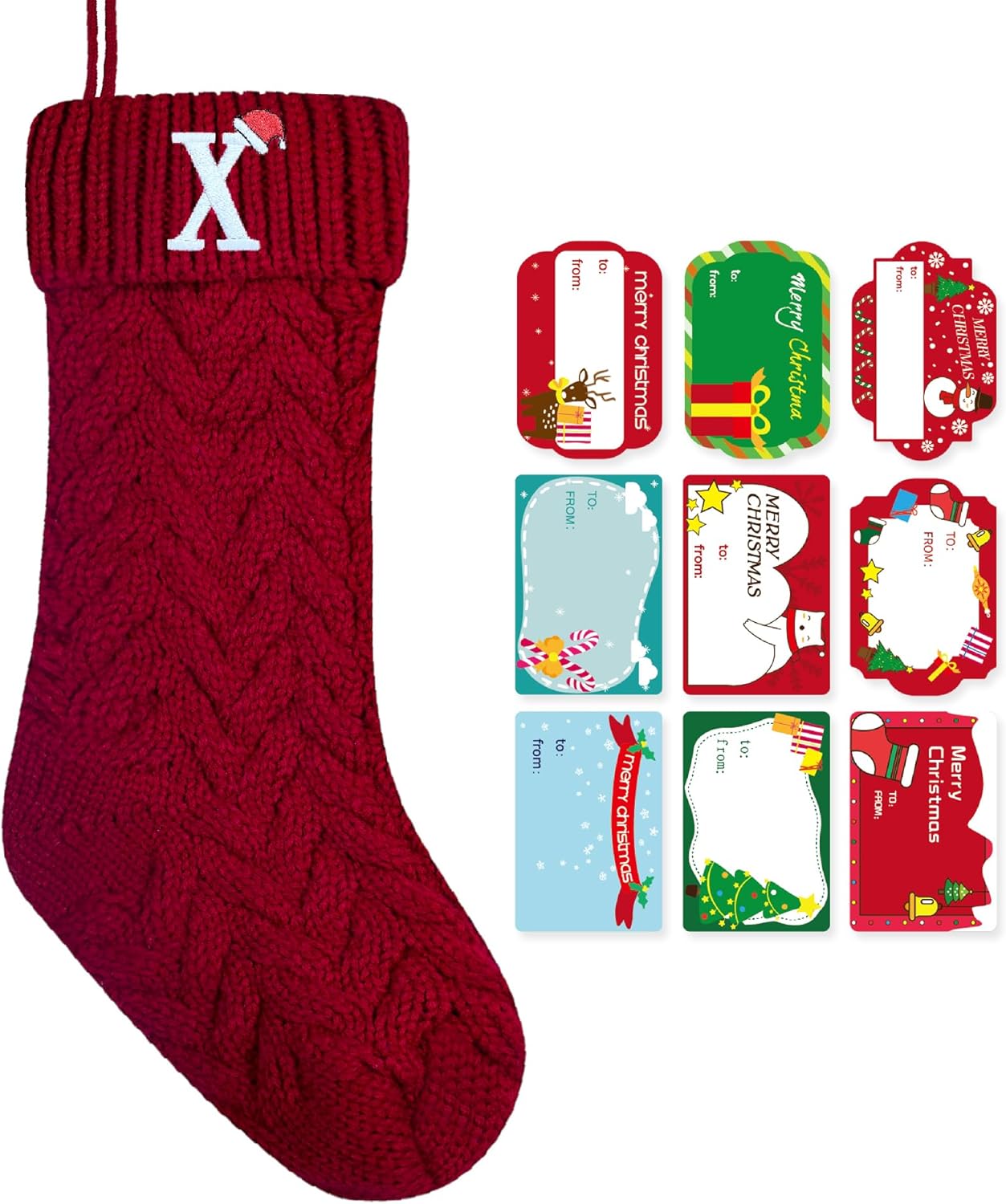 Stockings & Holders - ZGCYSMHT Christmas Stockings Personalized Custom Initials 18 Inches Knitted Christmas Stockings with Letter Fireplace Hanging Monogram Xmas Stockings for Kids,Family Holiday Party Decoration（Red X）