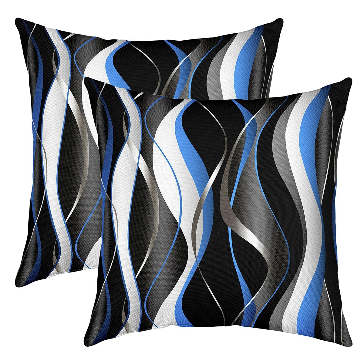 Loussiesd Blue black line cushion cover set of 2 geometric spiral decorative pattern cushion cover 40x40cm sofa sofa modern abstract pillow case grey white zip sofa cushion pillow case — image 1