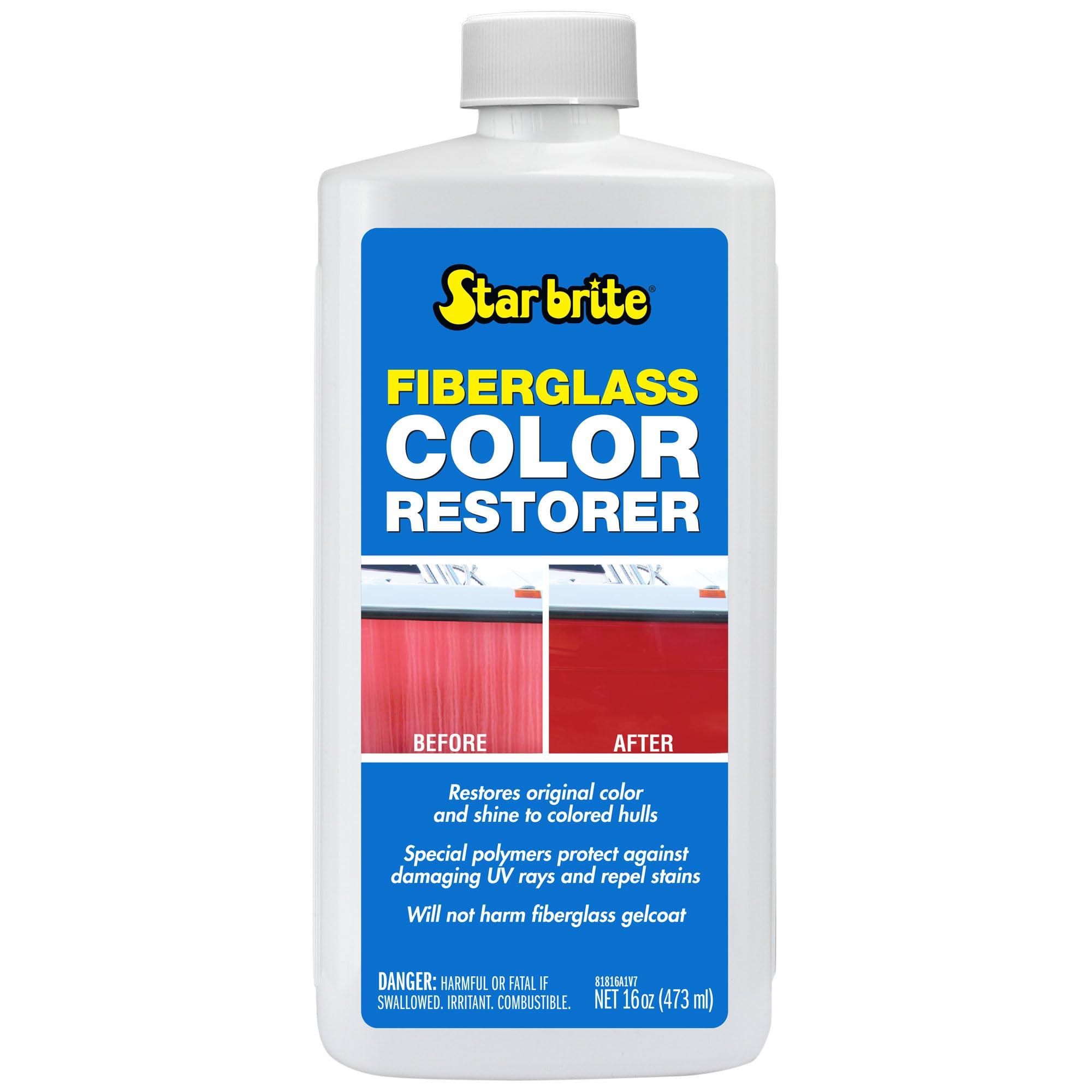 STAR BRITE Fiberglass Color Restorer - Specially Formulated for Colored Boat Hulls - Renew, Shine & Protect -16 OZ (081816PW)