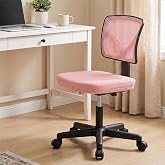 OLIXIS Armless Home Office Chair, Ergonomic Small Desk Chair | Mesh Back, Removable Washable Foam Cushion, Height Adjustable, Rolling Swivel Wheels, Small Space, Pink