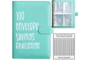 AASLOB 100 Envelopes Money Saving Challenge, 100 Envelope Challenge Binder, Easy and Fun Way to Save $5,050, Savings Challenges Budget Book Binder with Cash Envelopes for Office,Home,School (Green)