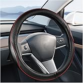 Ywdiml Car Steering Wheel Cover, 14.5-15" Leather Anti-Slip Sport Style Vehicle Steering Wheel Protector, Breathable Auto Interior Protection Accessories, Universal for SUV Van RV (Black)