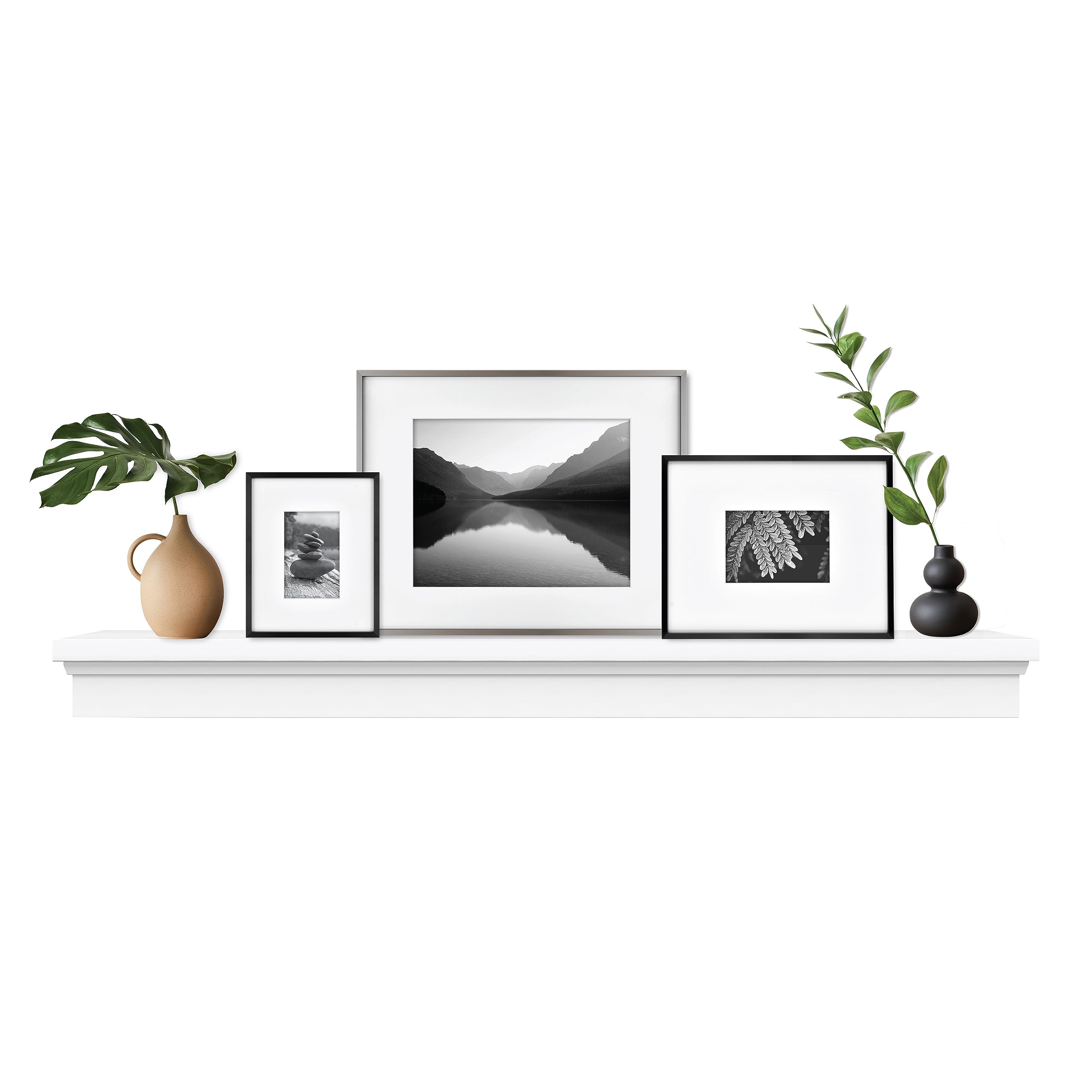 Photo 1 of **SCRATCH DAMAGE**MCS 60-Inch Mantel, Master & Co White Finish Solid Wood Floating Fireplace Mantel, Long Floating Shelf for Livingroom with Wood Cleat Hanging System, Photo and Home Decor Display Shelf