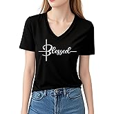 DANVOUY Blessed T-Shirt for Women Cute Graphic Tee Funny Casual V-Neck Tops