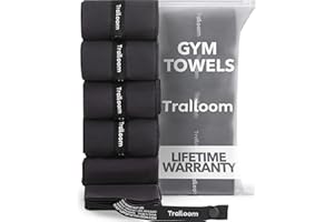 Trailoom Microfiber Workout Towels - Quick Dry, Highly Absorbing, Odor-Free, for Men & Women - Gym Sweat Sports Towel for Hot Yoga, Tennis, Running, Exercise, Working Out, Camping, Set of 5 Black