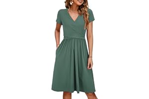 OUGES Women's 2024 Fashion V Neck Midi Dress with Pockets Maternity Clothes Nursing Dresses