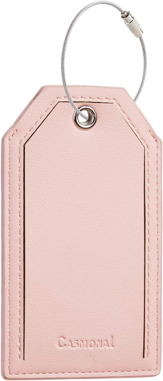  | Casmonal Luggage Tags with Full Back Privacy Cover w/Steel Loops (pink 02 pcs set) | Luggage Tags