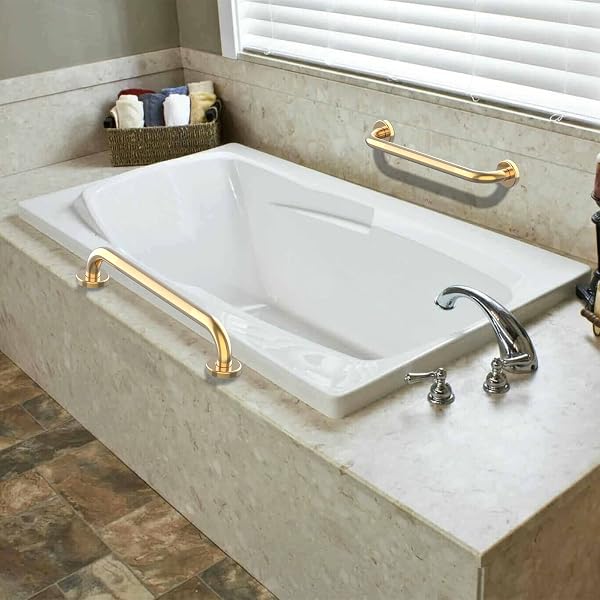 24 INCH ANTI SLIP SHOWER GRAB GOLD, MUNZONG BATHROOM GRAB BAR, KNURLED BATHROOM BALANCE BAR,SAFETY HAND RAIL SUPPORT HANDICAP ELDERLY INJURY SENIOR ASSIST BATH HANDLE
