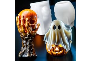 YMMLLP 2Pack Halloween Skull Silicone Molds Ghost Pumpkin Candle Molds 3D Ghost Skull Silicone Molds Halloween Resin Molds for DIY Epoxy Resin Casting Handmade Aromatherapy Candle Wax Soap Art Crafts Decor