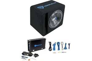 Rockville SK512 Package 12" 1400w K5 Car Subwoofer Enclosure, DB11 Amp, 8Ga Wiring Kit, Vented Loaded Sub and Mono Amplifier with Bass Knob