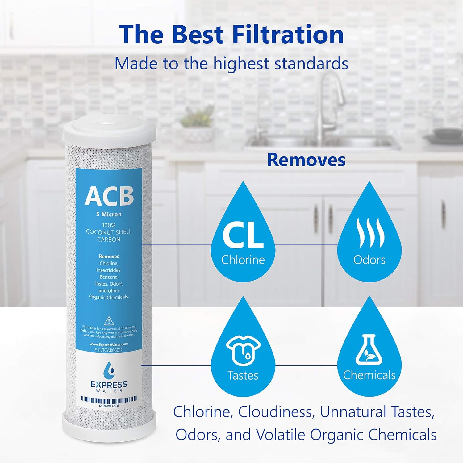 10 Pack Activated Carbon Block ACB Water Filter Replacement – 5 Micron, 10 inch Filter – Under Sink and Reverse Osmosis System: Home Improvement