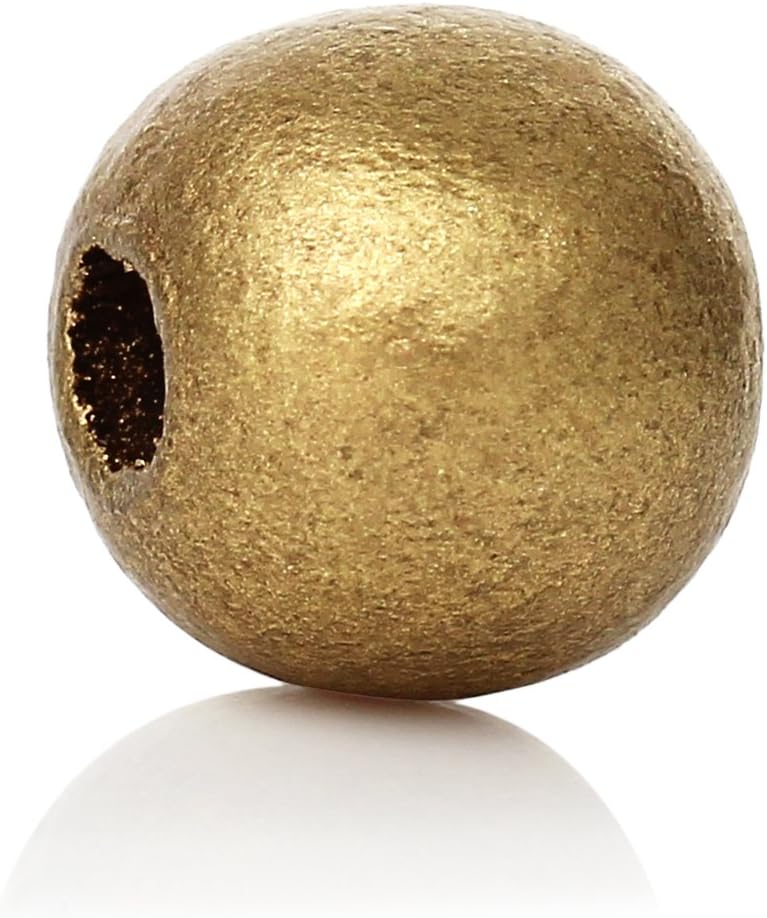 500 pcs Round Wooden Beads, Gold-Coloured, 10 MM, Hole Diameter 3.5 MM