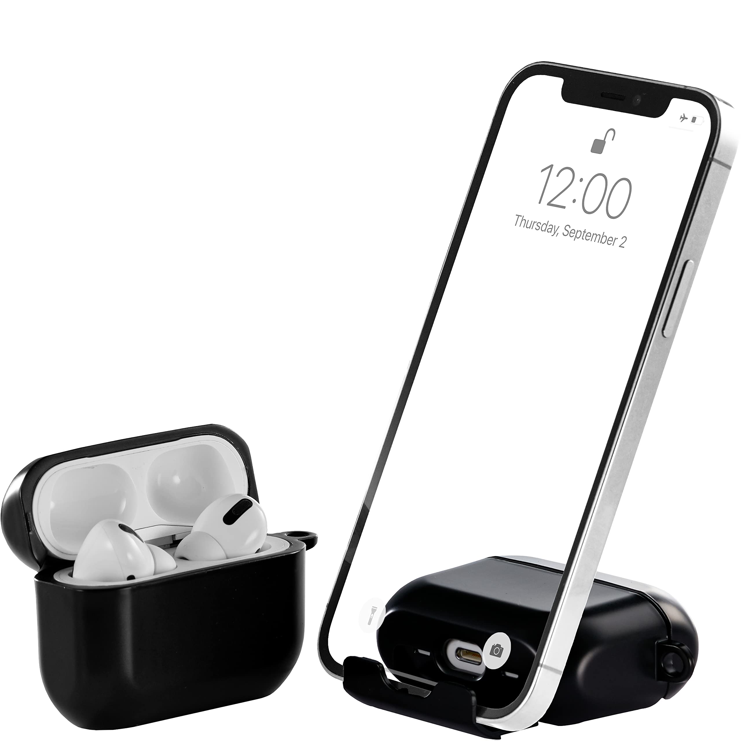 AirStand - AirPods Pro Case Cover with Invisible Phone Stand, Compatible with AirPods Pro and 2022 new gen 2, Shockproof Case with Keychain Carabiner, Wireless Charging Supported, Patented Design