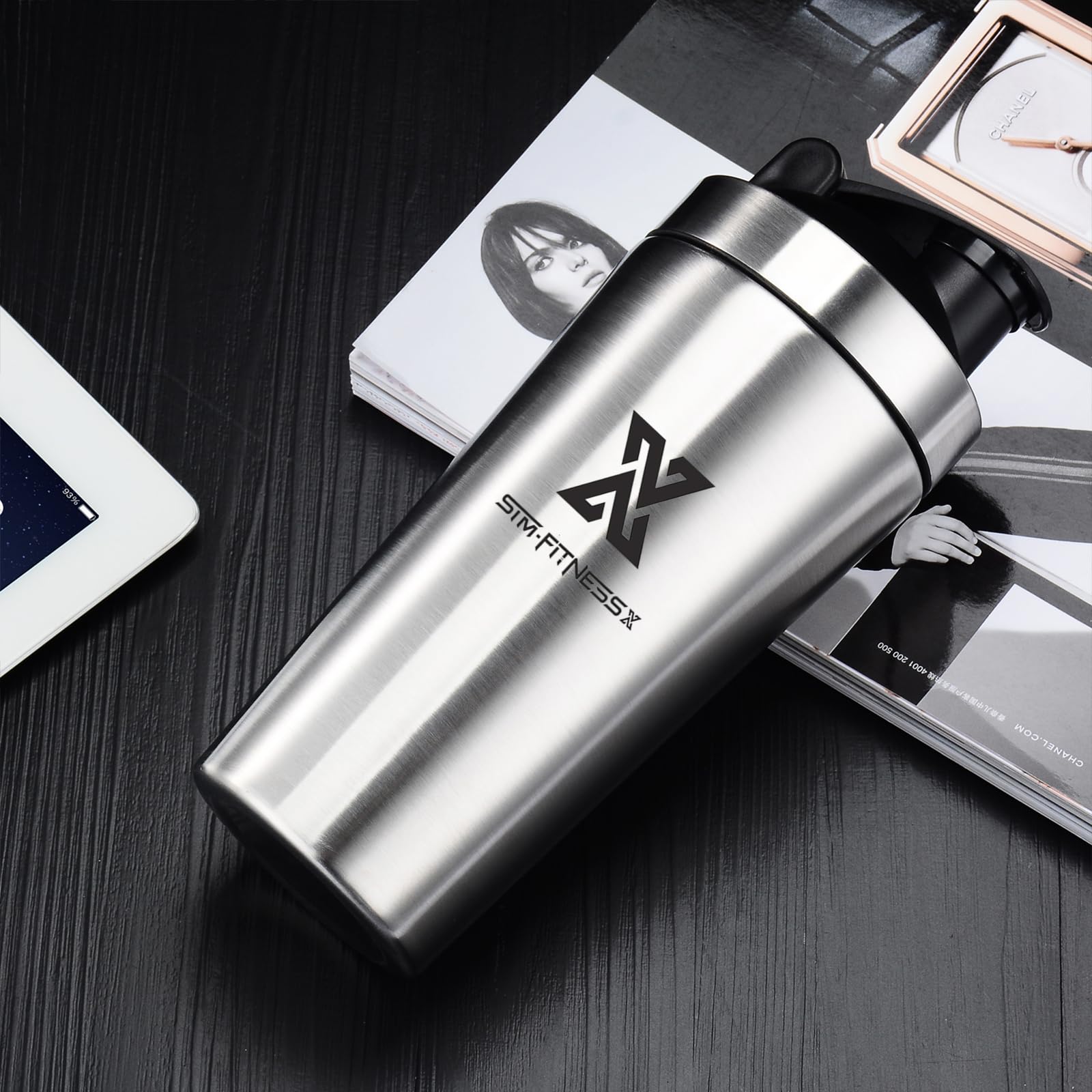 X SIM FITNESSX Shaker Edelstahl 700ml Sport Fitness Yoga Gym Shaker Bottle Mixer (Edelstahl 700ML) 2