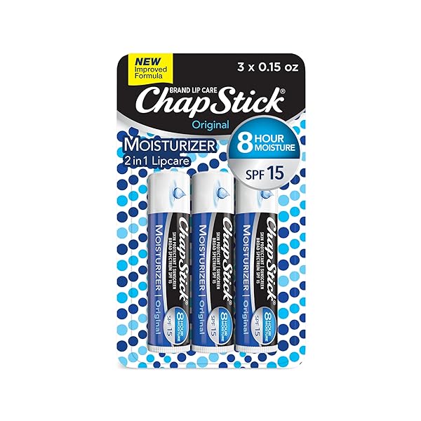 CHAPSTICK MOISTURIZER ORIGINAL LIP BALM TUBES, SPF 15 AND SKIN PROTECTANT – 0.15 OZ, 3 COUNT (PACK OF 1)