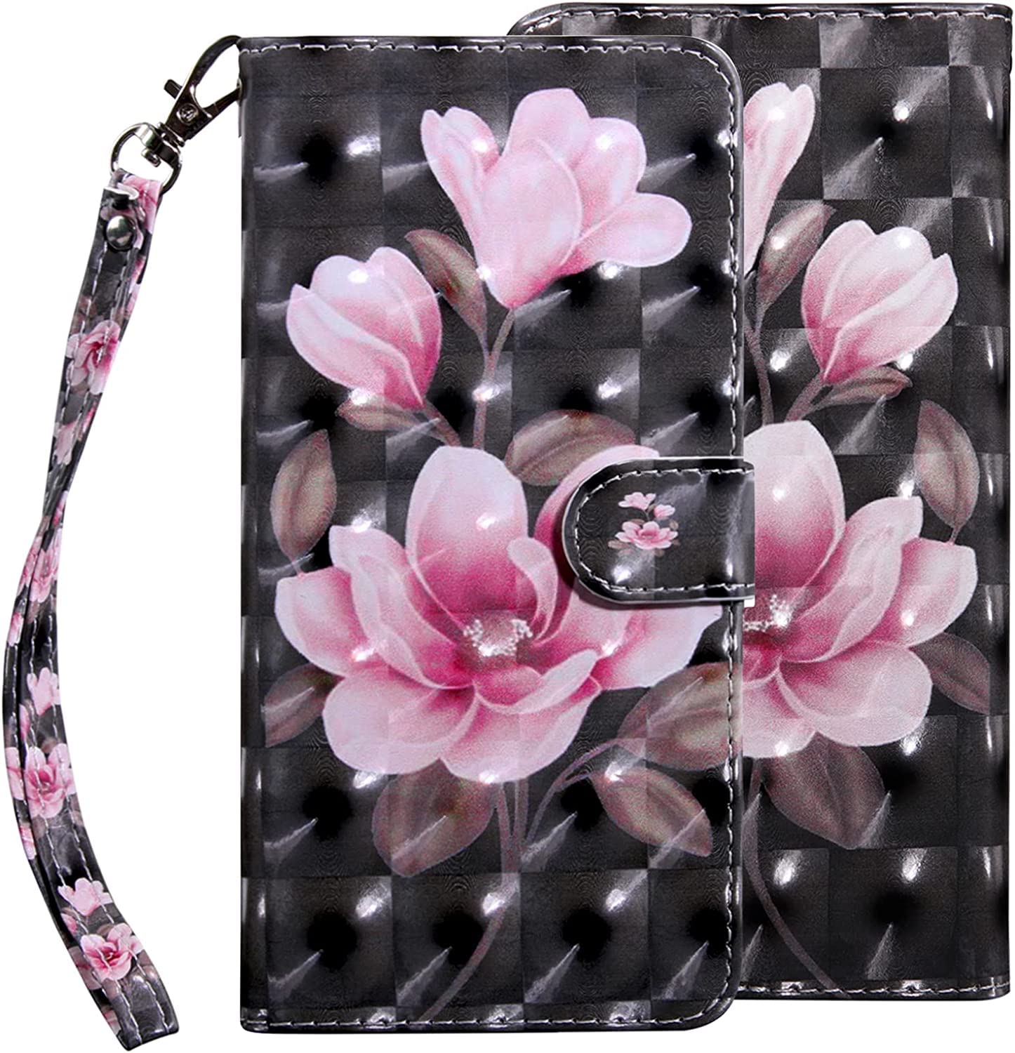 GLANDOTU Apple iPhone 7 /6s /6/8 /SE 2022/SE 2020 Case Flip Wallet PU Leather Cover with Magnetic Button Standing Funstion Full-Body Protective Phone Cases,Pink lotus