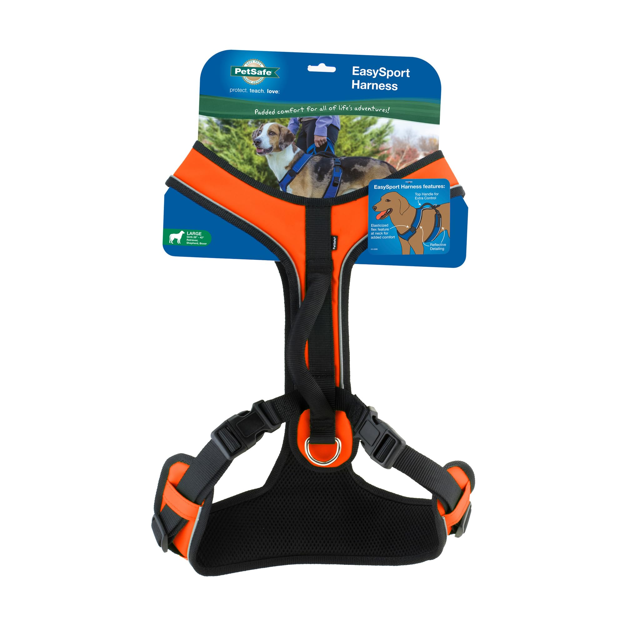 PetSafe EasySport Harness, Adjustable Padded Dog Harness with Control Handle and Reflective Piping, from The Makers of The Easy Walk Harness Orange Large
