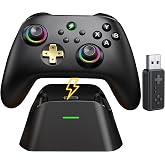 GAMSINGY Wireless PC Controller with Charging Dock, Hall Effect Joysticks No Drift, 1000Hz Polling Rate Gamepad for Windows PC/Switch/Android/iOS, Programmable Back Buttons, RGB Light