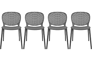 2xhome Set of 3 Patio Dining Chairs | Modern Stackable Outdoor Pool Side Chair | Weather Resistant Plastic for Yard, Porch, Balcony, Kitchen, Gray